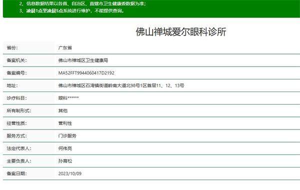 佛山禅城爱尔眼科诊所收费价格表/收费标准